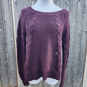 American Eagle Womens Sweater Size Small Cable Knit Open Back Purple Plum New